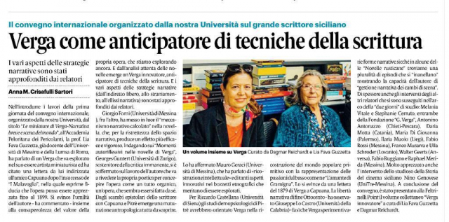 "Verga come anticipatore di tecniche della scrittura", in: "Gazzetta del Sud", by Anna M. Crisafulli Sartori, 10.11.2022