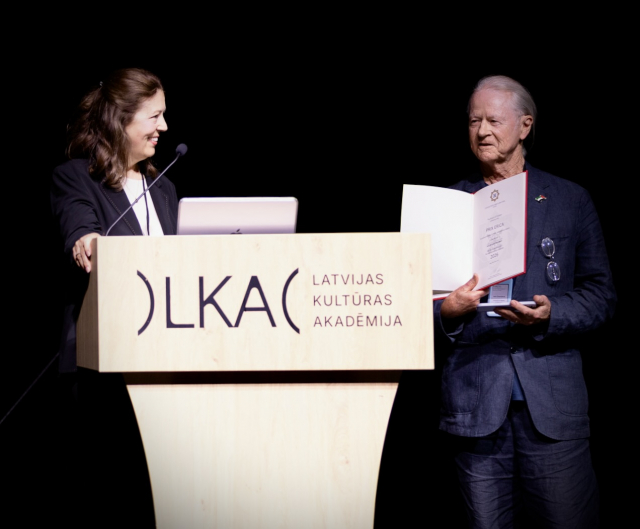 The Prix Erica 2026—European Media, Culture, and Science Award goes to Iain Michael Chambers, presented by Dagmar Reichardt at the Latvian Academy of Culture, riga, on 30.6.2026